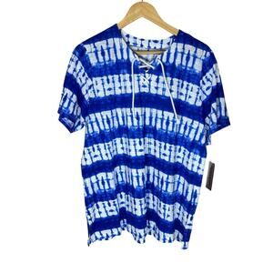 NWT Allison Daley Plus Size Top 1X Tie-Dye Short Sleeve Casual Coastal Tie Front